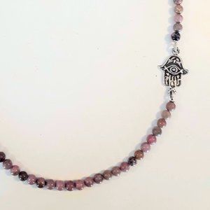 Sterling Silver, Rhodochrosite Hamsa Necklace